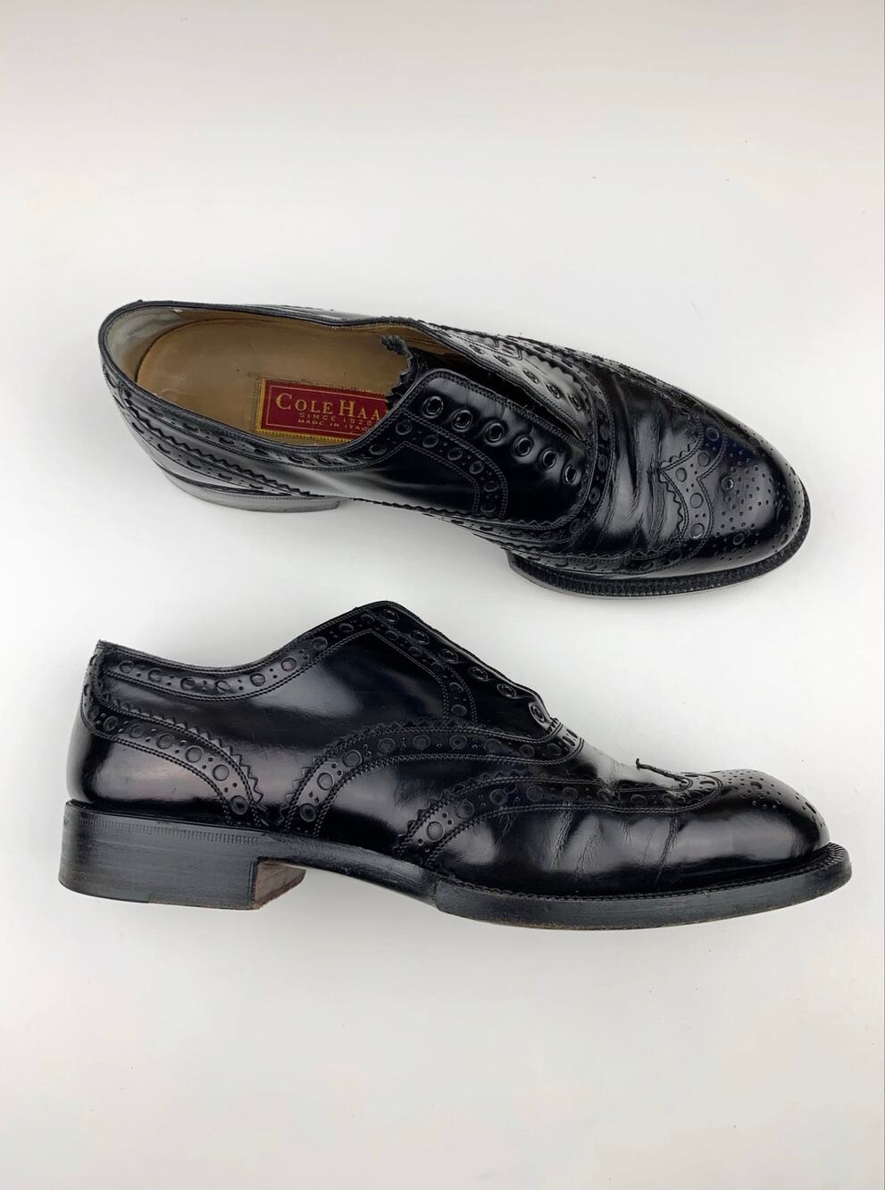 Cole Haan Wingtip Oxford Dress Shoes Brogue Black Leather Lace Up Italy Men's 9